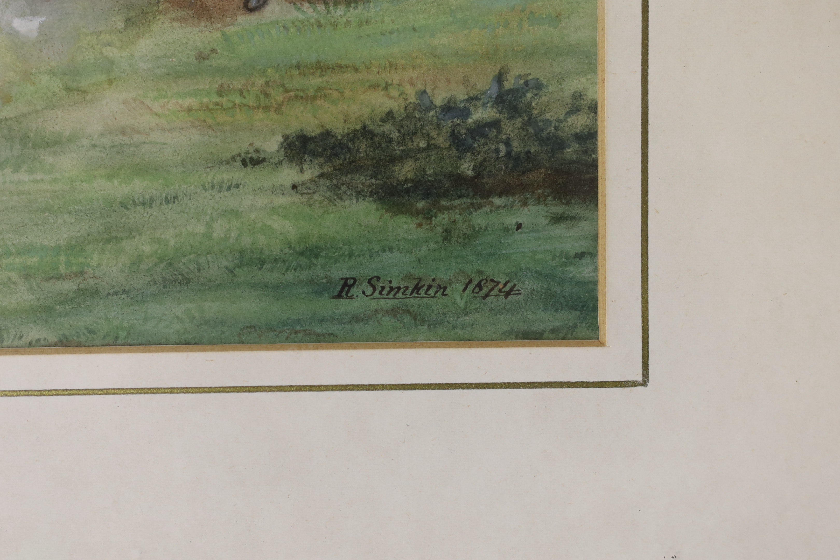 Richard Simkin (1840-1926), watercolour, Charging Cavalry, signed and dated 1874, 23 x 40cm